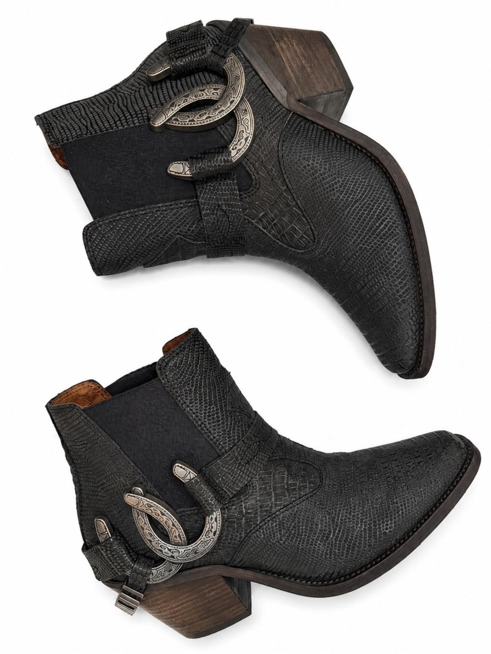 FREE PEOPLE LADY LUCK Leather Western Booties Silver Horseshoe Hardware BNWOT 7 - Picture 8 of 14